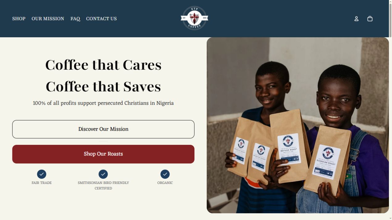 ETP Coffee homepage screenshot