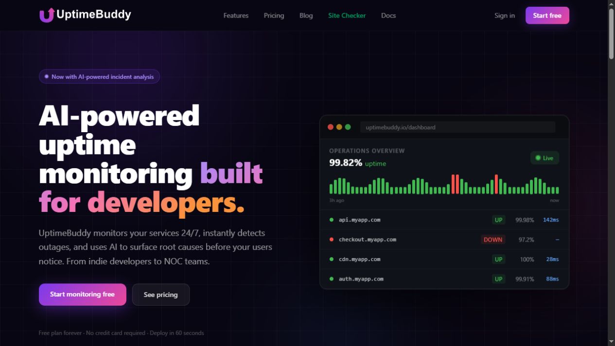 UptimeBuddy homepage screenshot